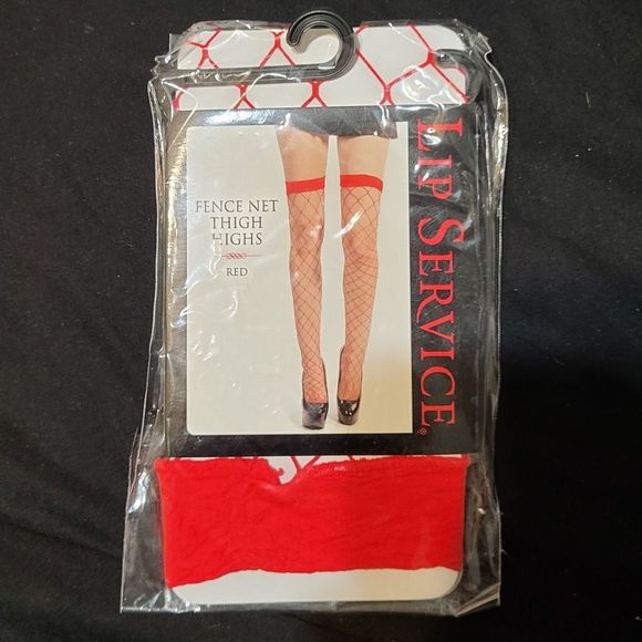 NIB Lip Service OS Red Fence Net Thigh High Tights - Picture 2 of 5